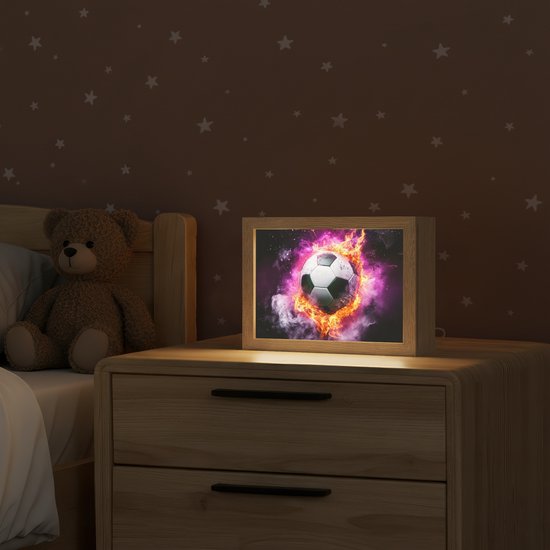 Nachtlampje 20x15 cm - Kinder lampje - Voetbal - Roze - Vuur - Tafellamp kinderkamer - Slaapkamer lamp - Bedlamp kinderen - Kinderlampje stopcontact - Wandlamp babykamer - Nachtlampjes van OnlyWow — afbeelding 2