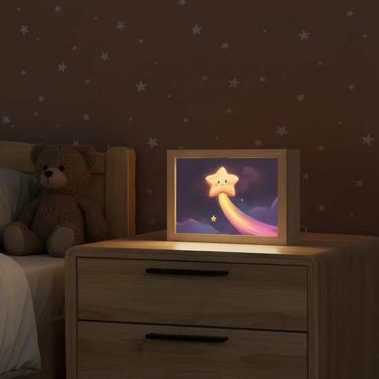 Nachtlampje 20x15 cm - Kinder lampje - Ster - Gezichtje - Lichtgevend - Tafellamp kinderkamer - Slaapkamer lamp - Bedlamp kinderen - Kinderlampje stopcontact - Wandlamp babykamer - Nachtlampjes van Decopatent — afbeelding 2