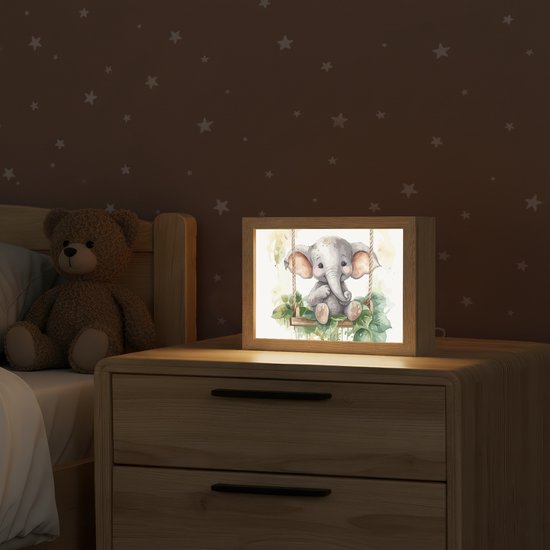 Nachtlampje 20x15 cm - Kinder lampje - Olifant - Dier - Kinderen - Jungle - Tafellamp kinderkamer - Slaapkamer lamp - Bedlamp kinderen - Kinderlampje stopcontact - Wandlamp babykamer - Nachtlampjes van OnlyWow — afbeelding 2