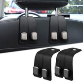 Set van 2 dubbele haken voor de hoofdsteun van de autostoel, leren haken voor portemonnees in de auto, geschikt voor tassen, auto-organizer accessoires (zwart)