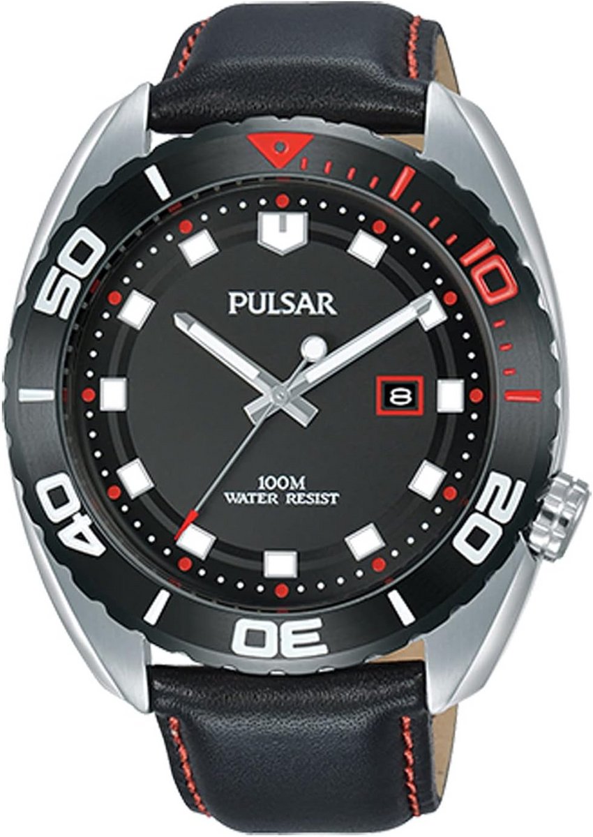 Herenhorloge zwart lederen bandje analoge quartz