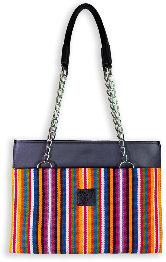 Pachamor® Cadena Shopper Sac Dames - Handgemaakt avec Textile Tissé Bolivien - Sac à Bandoulière Durable Amérique du Sud - Fiesta Lila