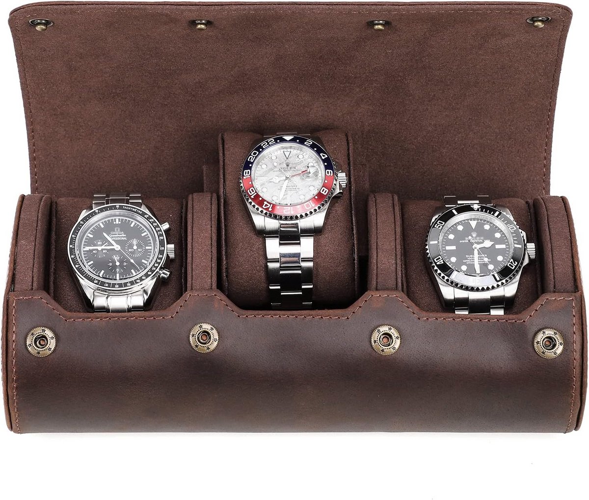 Reis Etui voor Horloges in Leer, Beschermende Rol voor 3 Horloges