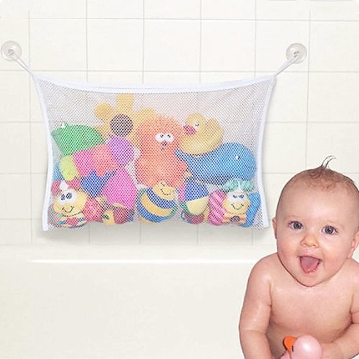 Opbergtas voor babybadspeelgoed met zuignaphouder - Ideale badkamerorganizer 35 x 45 cm