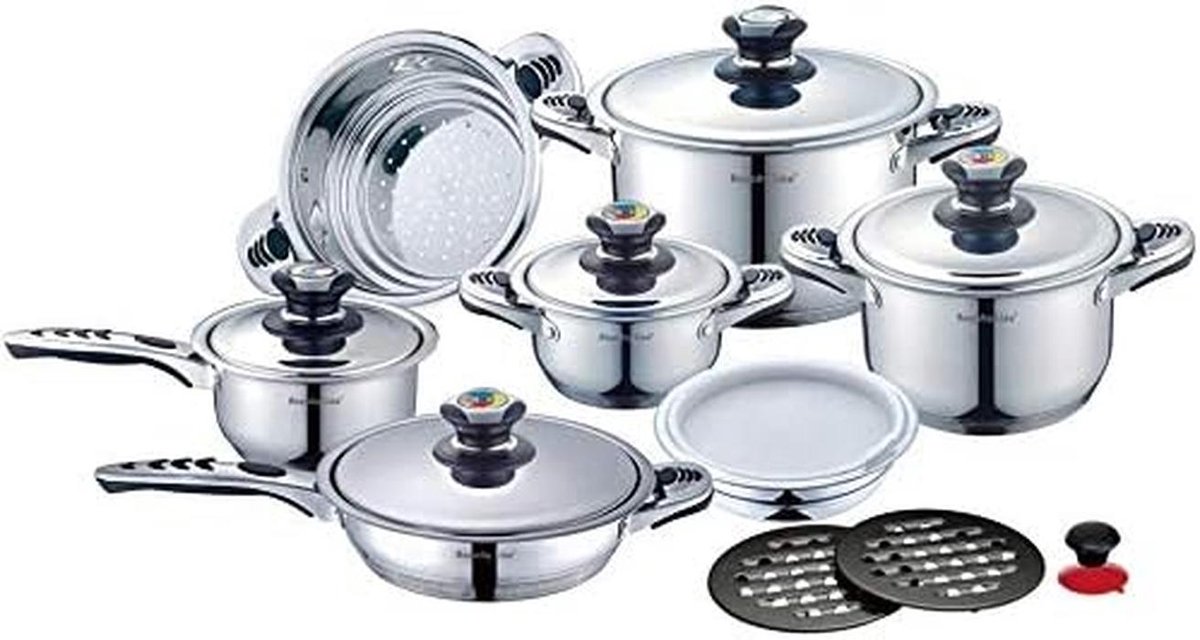 Complete 16-delige Roestvrijstalen Pannenset Inclusief Accessoires