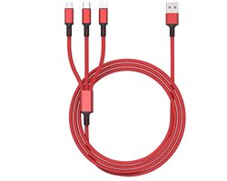 Oneay 1 stuk - Multifunctionele oplaadkabel, 3-in-1 multifunctionele USB-oplaadkabel, nylon gevlochten oplaadkabel, geschikt voor de meeste mobiele telefoons/iPhones/tablets