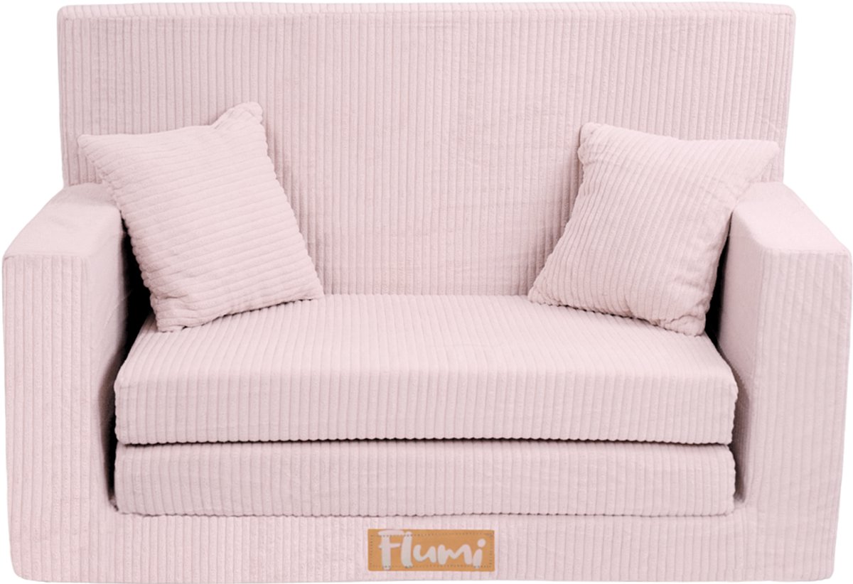 Flumi opvouwbare mini kindersofa van ribfluweel – zachte kinderbank met uitklapfunctie en afneembare hoes, roze