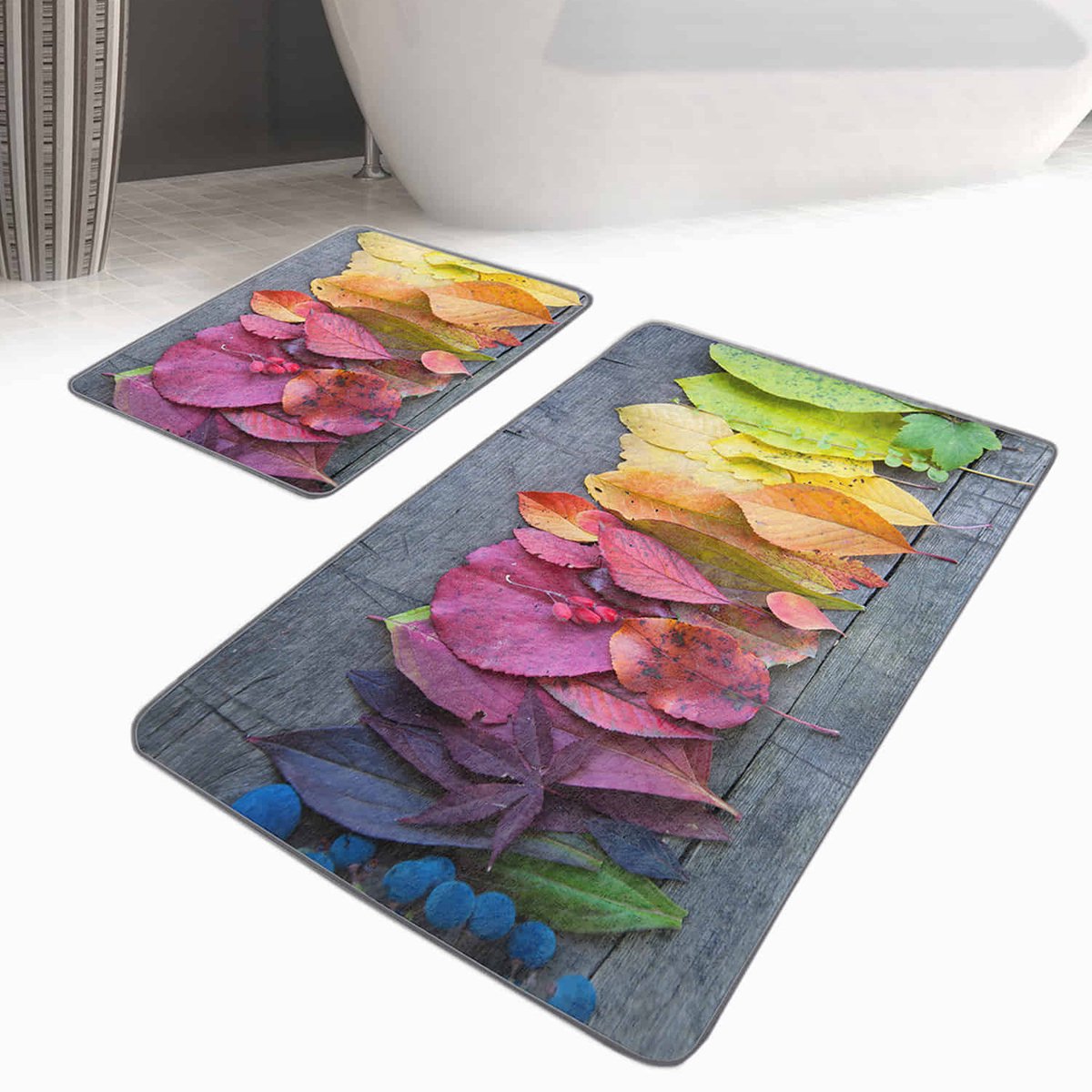 Boraboi® Badmat antislip 2 stuk set- Badmatten 60x100cm en 50x60cm,(Roze,Groen,Grijs)