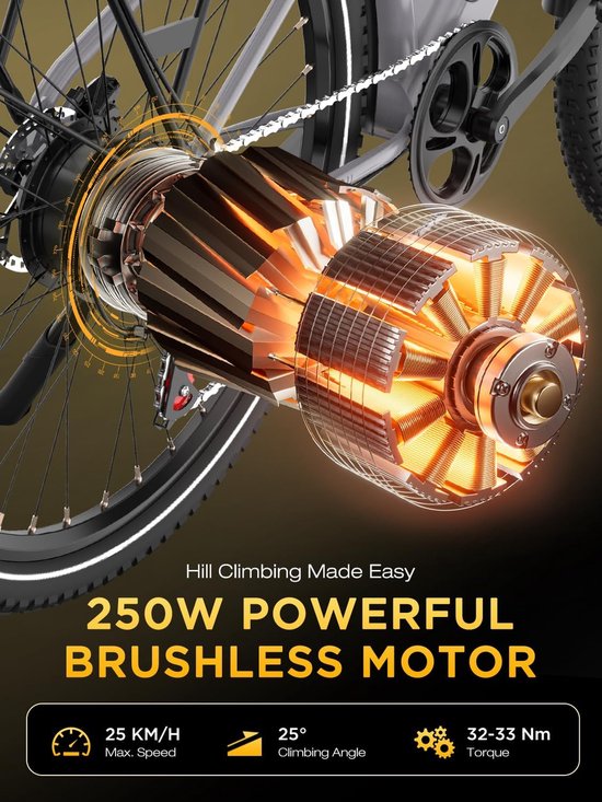Hitway Elektrische Fiets BK7S Plus - 29 Inch City Commuter EBike met Afneembare 36V 12.8Ah Lithium Batterij - Mountain E-Bike met 250W Motor - 7 Versnellingen - IP54 Waterdicht - Elektrische Fietsen — afbeelding 3