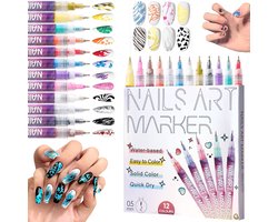 Kraftverdia Nail Art Pennen Set 12 Kleuren – 2025 Upgrade Gel Nail Markers – DIY Sneldrogende Dotting & Liner Pens – 3D Nagellak