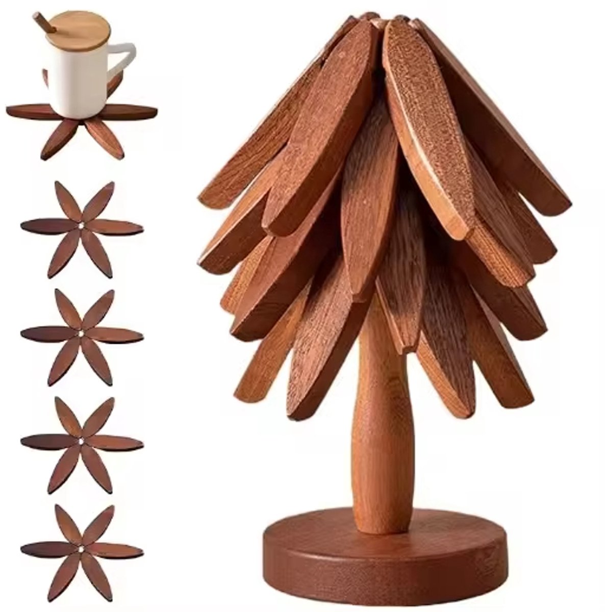 Houten Boomstatieven Zijn Geschikt Voor Hete Potten En Warme Gerechten, Houten Onderzetters, Boomstatieven Voor Werkbladen, Restaurants En Keukens, Houten Placemats, Potrekken, Hot Racks, Tafelmatten (Donker Hout, 5 Statieven)