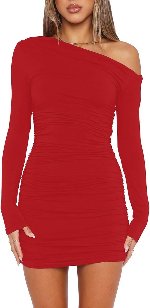 Dames Sexy Off Shoulder Jurk Lange Mouwen Mini Jurk Bruiloft Cocktailfeest
