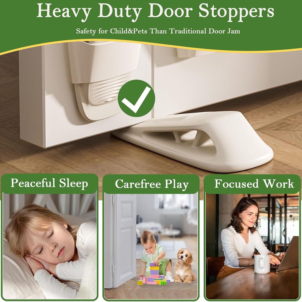 Rubberen stop mat aan de onderkant van de deur - deurstop wiggen met beugels - sterke deurstop (dubbele set) - ideaal voor gebruik thuis - kantoor - school - handel - wandbeveiliging - houd de deur open - stapelbare deurstop - wit