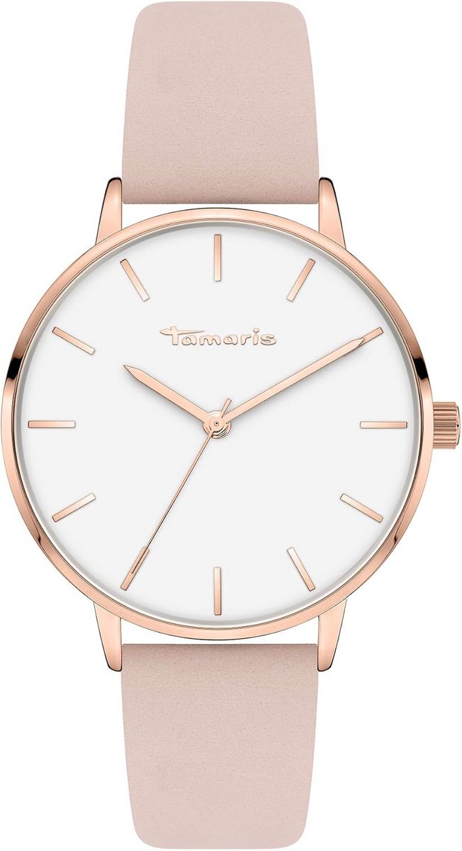 Dameshorloge Roségoud Roze Leren Band 36 mm Klassiek Modern