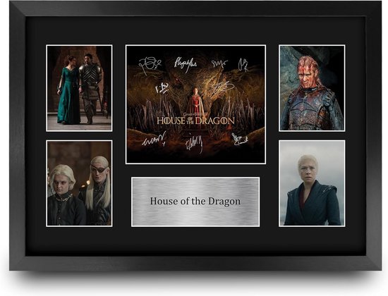 Game of Thrones Prent met Gedrukte Handtekening - Huis van de Draak Wanddecoratie A3 Ingelijst