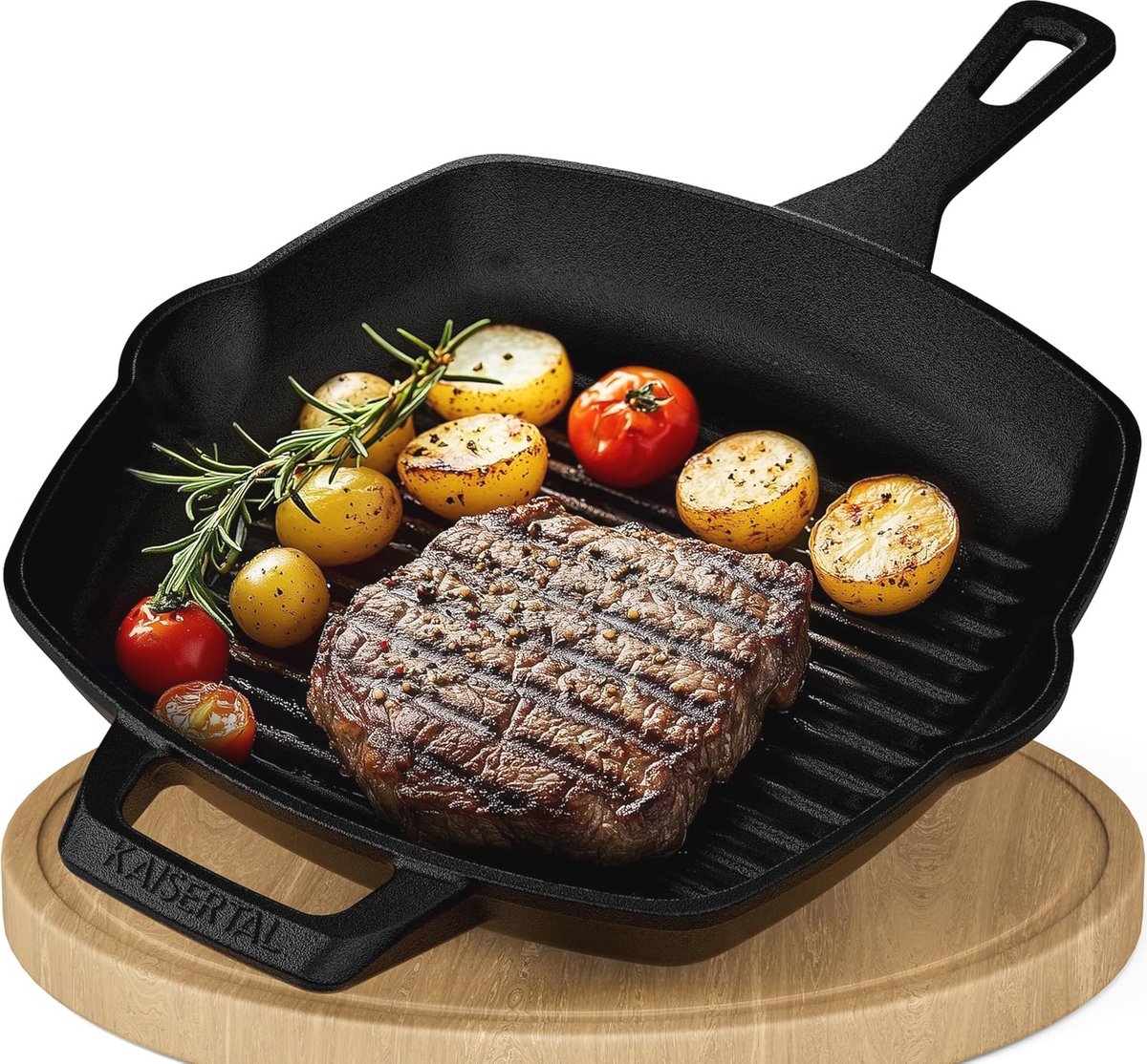 Grillpan van Gietijzer 27 cm - Ideale Steakpan voor Inductie, Gas en Oven