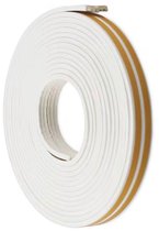 Rol witte tochtstrip met twee gele plakstrips op de rug, in E-profiel.