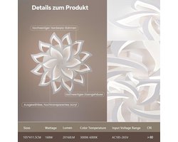 Dimbare Slimme LED-plafondlamp met Afstandsbediening en App, Moderne Kroonluchter voor Woonkamer en Slaapkamer, 18 Koppen, Ø105cm, 168W