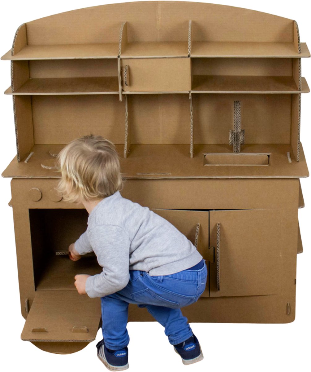 Kartonnen kinder keukentje - Gedetailleerd keukentje met accessoires - Kartent