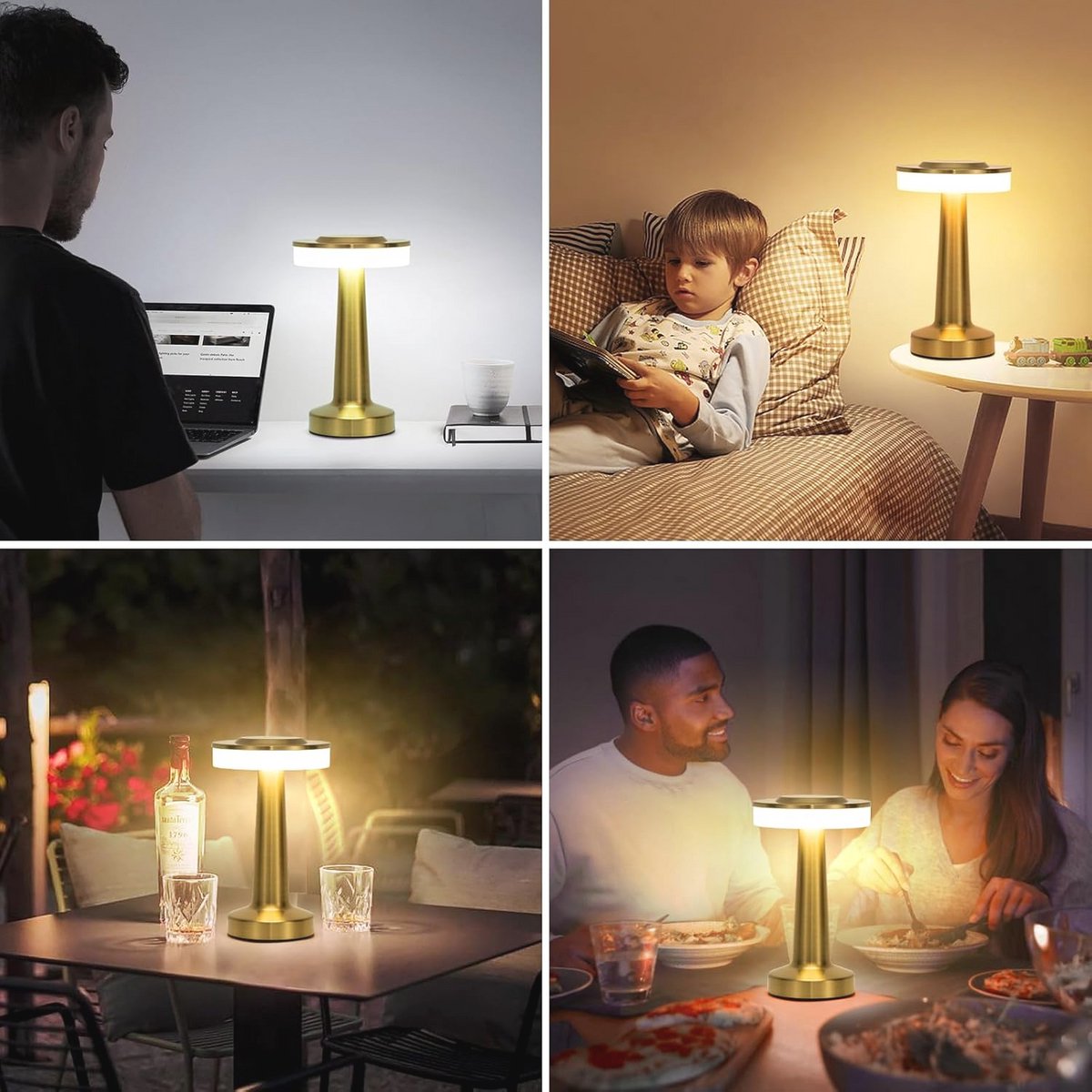 Draadloze gouden tafellamp met aanraaksensor en dimfunctie - Oplaadbare bureaulamp voor slaapkamer — cadeau in Wonen & Interieur - foto 3