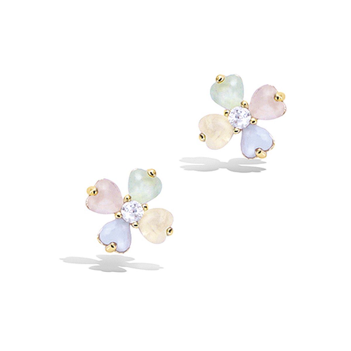 CHIVAL - Oorbellen 18K Verguld Goud "Sweet Flower" - Elegant, Bloem, Pastelkleuren, Hypoallergeen, Oorstekers, Luxe, Cadeau voor haar, Sieraad, Tijdloos, Liefde, Romantiek, Geschenkverpakking, Kerst