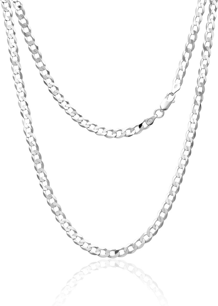 Herenketting 925 Sterling Zilver Rhodium Plated - 5mm Platte Grimme Schakel - Verschillende Lengtes