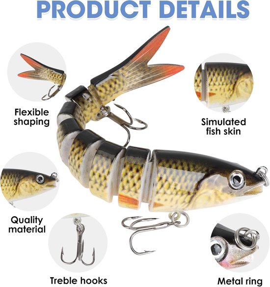 Kunstaas set met opbergdoos - Meergewrichtig snoekaas - Multi Jointed Swimbait - Pluggen met haak - Kunstaas - Jerkbaits - Crankbaits - Rubberen vis - Visaas - Zacht Kunstaas - Alle type roofvis - Visaas Zeevissen Set - 5 Stuks 13.4CM - Set A van Merkloos — afbeelding 5