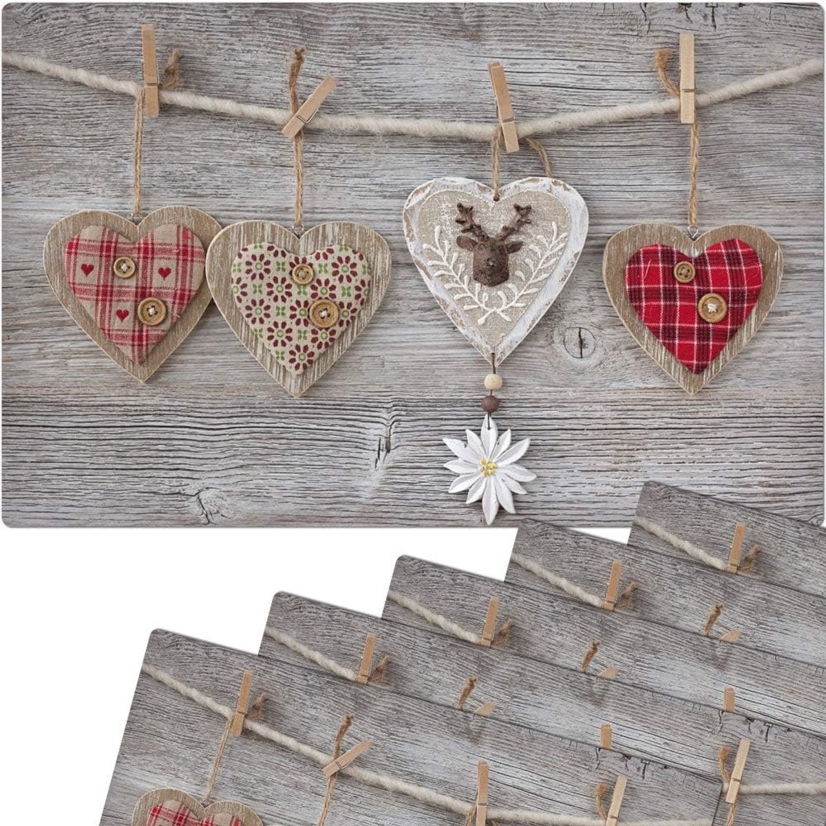 Kleurige Hart Motief Placemats - Set van 6 - Afwasbaar en Duurzaam - 43,5 x 28,5 cm