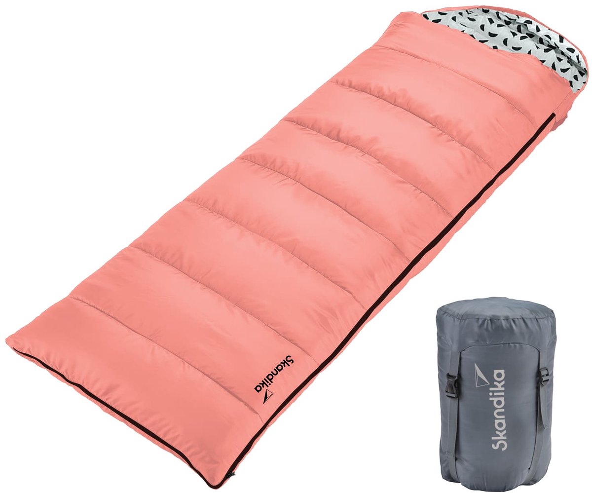 Skandika Deken slaapzak Iceland Single - Slaapzak voor volwassenen, 3 seizoenen met katoen, 220 x 80 cm, kan gebruikt worden als een dubbele slaapzak, campingslaapzak (Zalm | rits rechts)