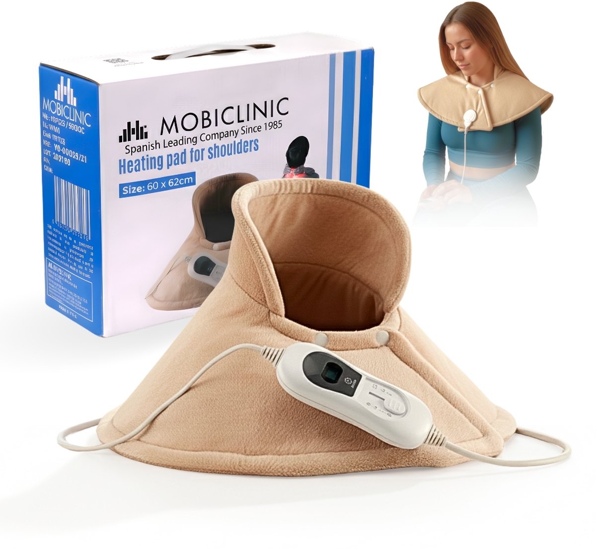 Mobiclinic - Elektrisch kussen - Elektrisch Warmtekussen voor nek - 62x60 cm - 3 warmtestanden - Automatische uitschakeling