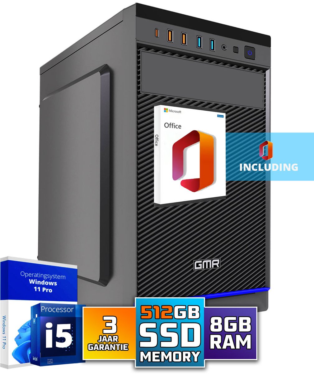 Bol.com Intel Ultra Compleet Desktop PC | Intel Core i5 | 8 GB RAM | 512GB SSD M.2 | Windows 11 Pro | Business Office Multimedia... aanbieding