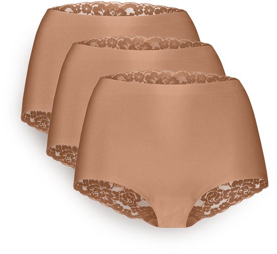 ten Cate Culotte Taille Haute en Dentelle pour Femme – Secrets – Lot de 3 – Noisette – Taille M – Sous-vêtements sans coutures et confortables – Finition Velours – Lot Économique