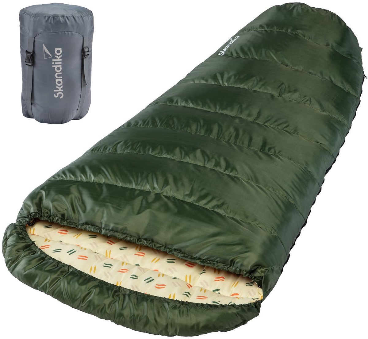 Skandika Vegas-R XXL Slaapzak - Mummieslaapzakken – Slaapzakken volwassen – Maat XXL – Mummie slaapzak - Unisex - Katoen, luxe kwaliteit, koppelbaar, 3 seizoenen, 220 x 110 cm, -12° tot -15°C, Outdoor kampeerslaapzak – Ritssluiting rechts - groen