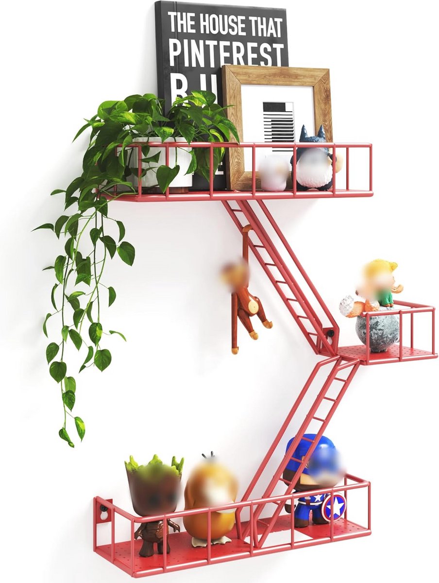 Metalen brand ontsnapping ladder plank - 3-laags wandplank met manden voor muur organizer en decoratie