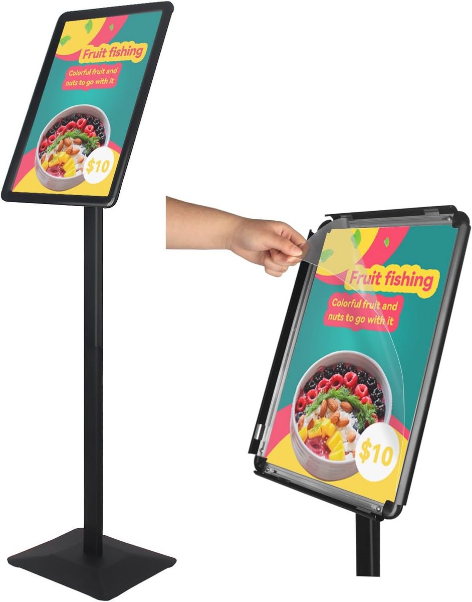 Zware Voetstuk Bord Houder 28 cm x 43 cm - Posters en Aankondigingen Vloerstandaard Met Aluminium Snap Open Frame