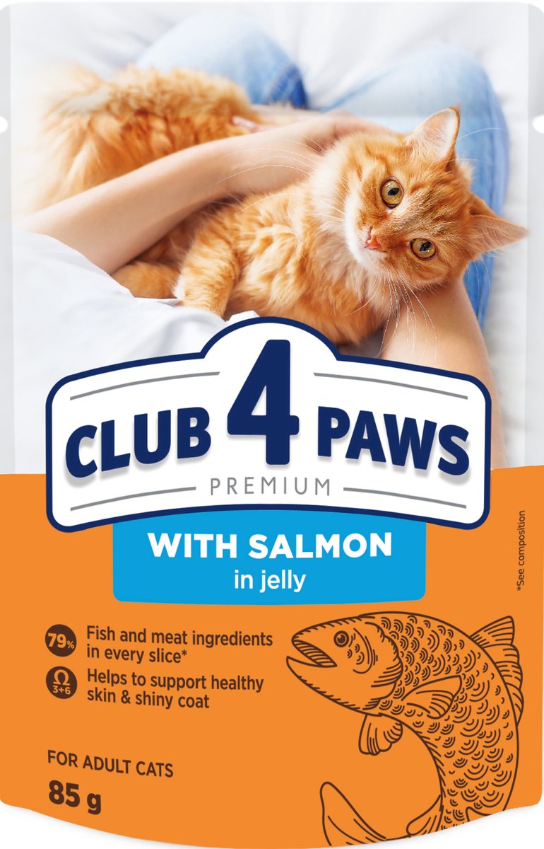 Club 4 Paws Club 4 Paws Natvoer - Zalm In Gelei - 24x85gr, Compleet Voeding Met Omega 3 & 6