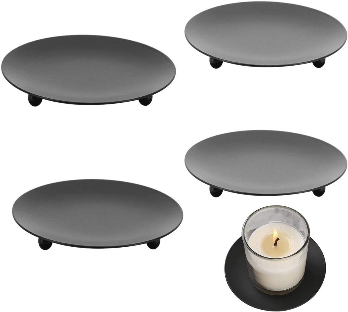 Zwarte Vintage Kaarsenhouder Set van 4 - 2,8 x 0,4 Inch - Metalen Kandelaar voor Wax Kaarsen en Wierook Kegels - Perfect voor Feestdecoratie en Meditatie