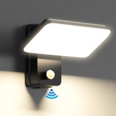 Zwarte wandlamp met bewegingssensor, waterdichte IP65 LED-wandlamp, binnen-/buitenwandlamp met draaibaar LED-paneel, voor tuin, terras, entree, warm wit, 3000 K, (Moet voor gebruik worden aangesloten op de hoofdvoeding)