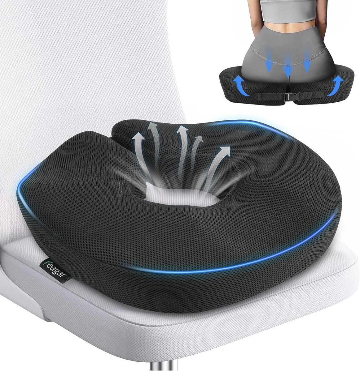 Seat Cushion - Ring Coccyx Stool Orthopaedic Donut Cushion for Hemorrhoids, Sciatica, Postnatal Coccyx - Memory Foam for Car, Wheelchair, Office Chair.