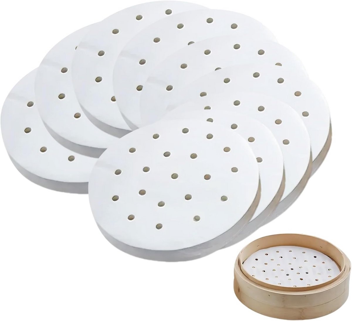 200 Stuks Geperforeerd Bakpapier voor Stomen en Airfryer - 20 cm Antiaanbaklaag