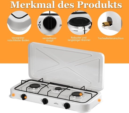 Borvat® Gasstel 3 Pits - Compact kooktoestel voor - Krachtige gaskookplaat - Ruimtebesparend ontwerp-Wit — afbeelding 4