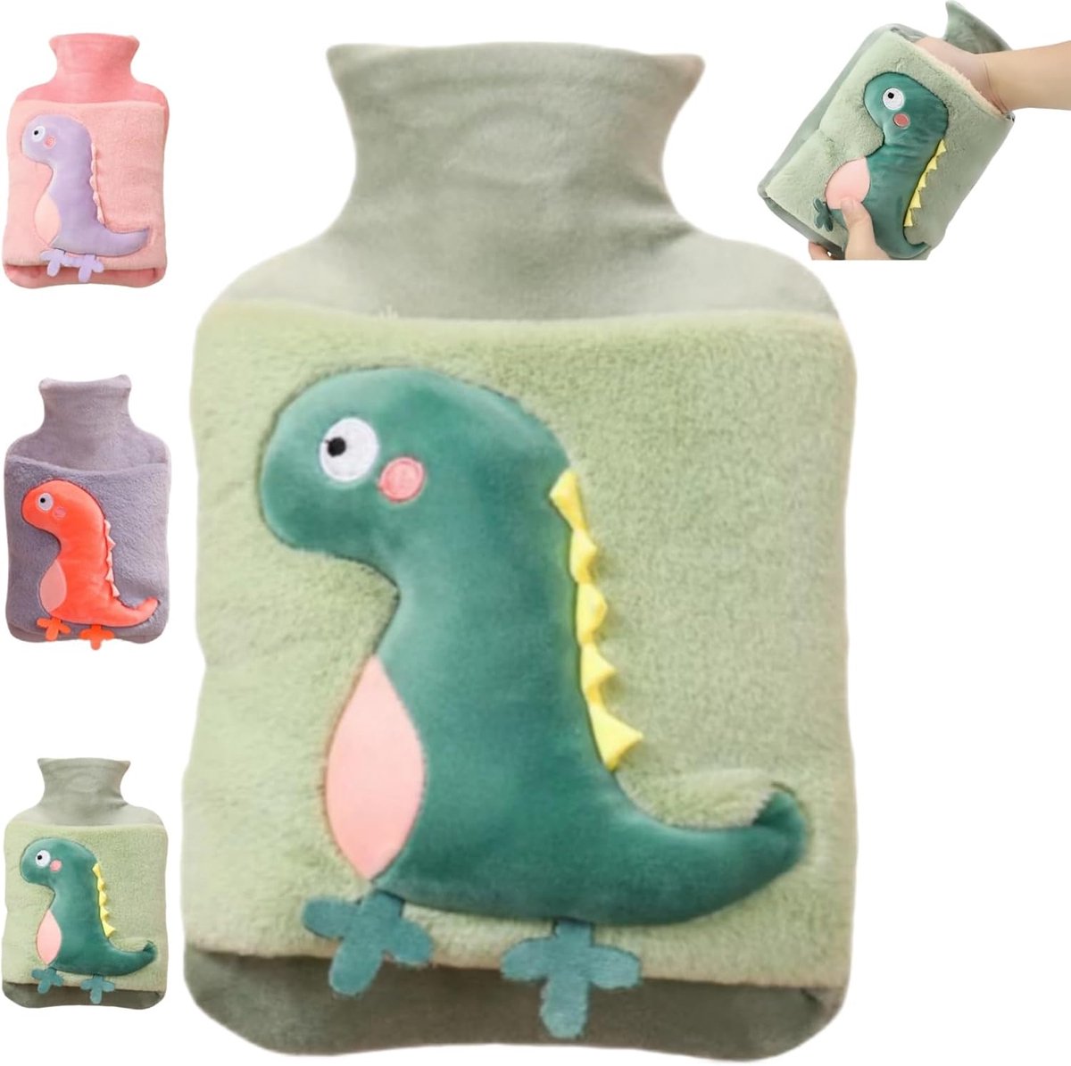 Famanu - Kinderwarmwaterkruik 2L dinosaurus design – pluche overtrek veilig en lekvrij