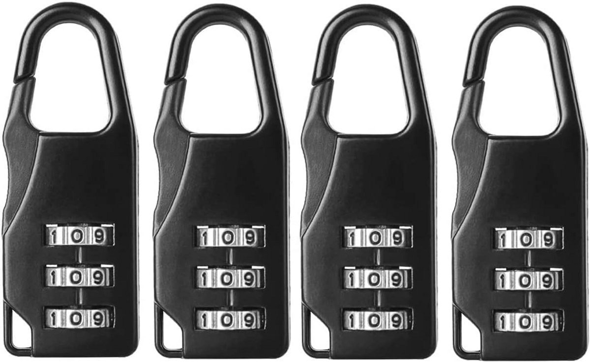 Combinatieslot 3-cijferig - Zinklegering - Reis- en Bagageslot - Mini Hangslot (Zwart)