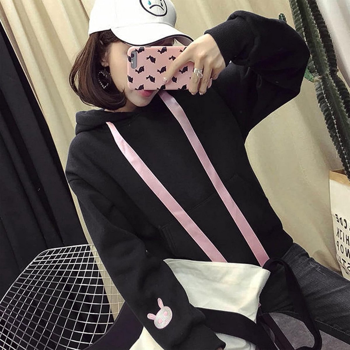 Oversized Dames Hoodie met Konijnenoren Capuchon - Kawaii & Y2K Stijl Sweatshirt
