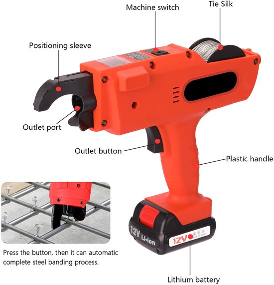 KKmoon 12 V Automatische 8-34MM Wapeningsbindmachine, draadloos en oplaadbaar van Merkloos	 — afbeelding 4