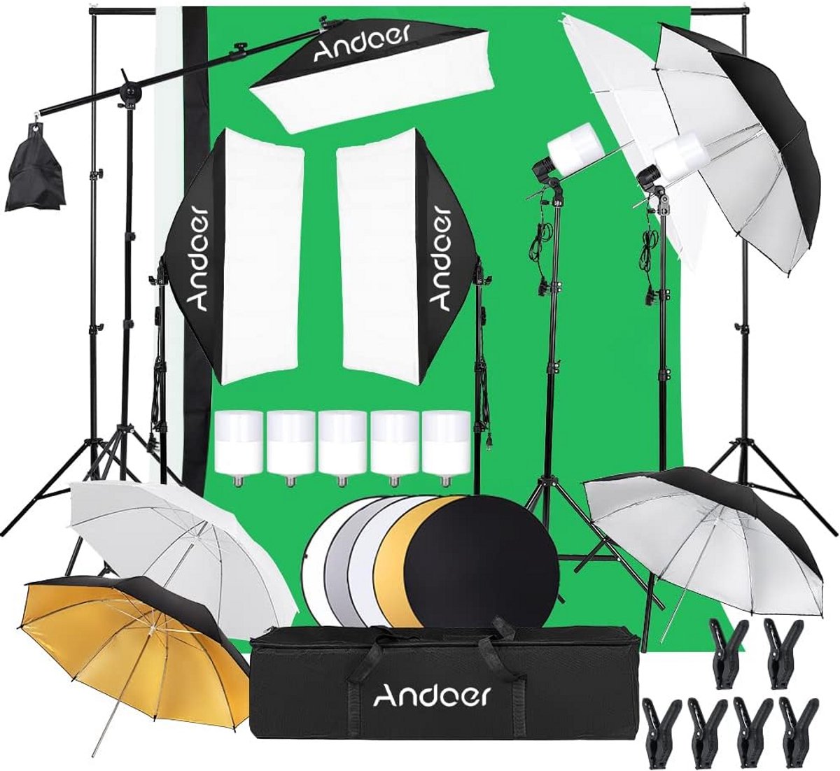 Complete Fotostudio Set met Achtergrond, Softboxen en Verlichting