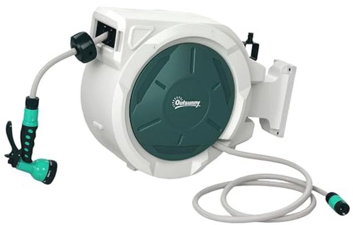 Intrekbare tuinslanghaspel 20+2 m met automatisch terugspoelen en 7-in-1 spuitmondstuk