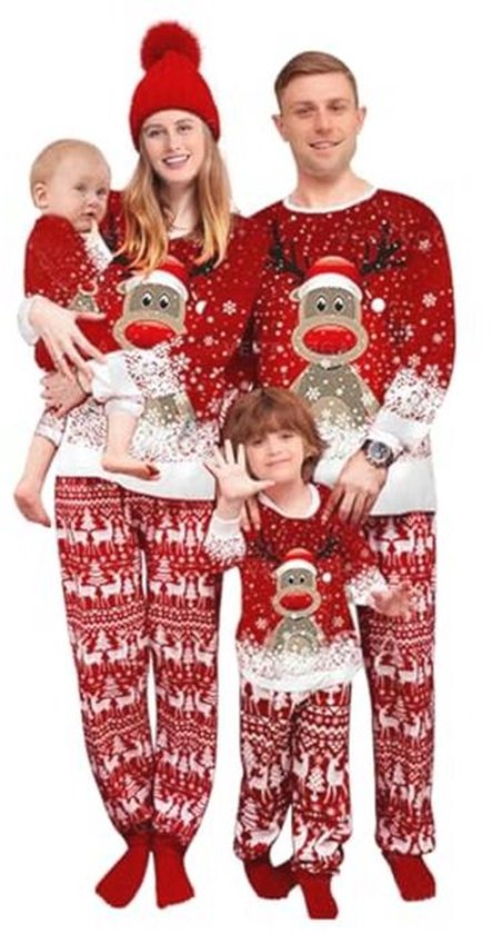 SHAINE Kerstpyjamaset voor het hele gezin, bijpassende kerstpyjamaset, lange tops broek, kerstpyjama's, nachtkleding, familieoutfit, kerstpyjama voor dames, heren en kinderen