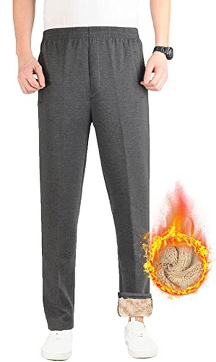 Joggingbroek voor heren - Fleece, Katoen, Lang, Met Zakken, Verstelbare Riem, Comfortabel voor Sport en Vrije Tijd - Grijs, Maat L