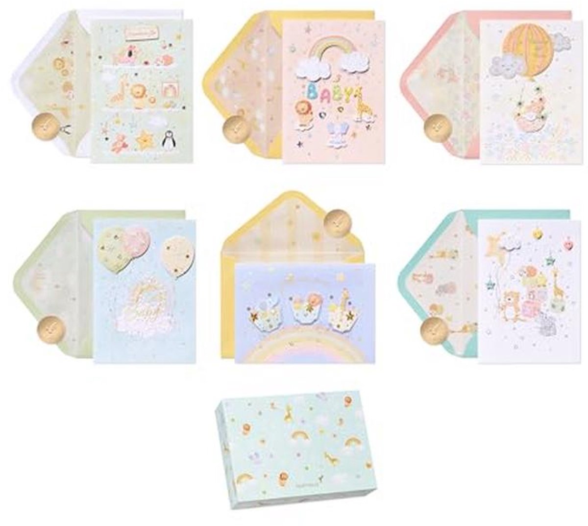 Baby Shower Kaarten Assortiment met Decoratieve Doos - 6 Stuks